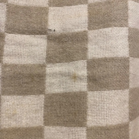 Cream and Grey Checkered Boho Cottage Fringe Shawl With Arm Holes - Picture 4 of 5